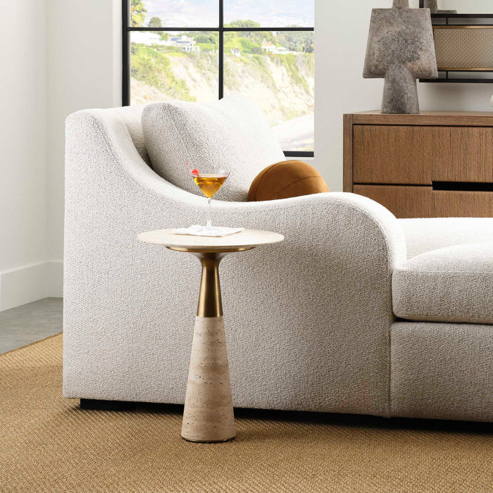 Pier - Travertine Accent Table - Beige