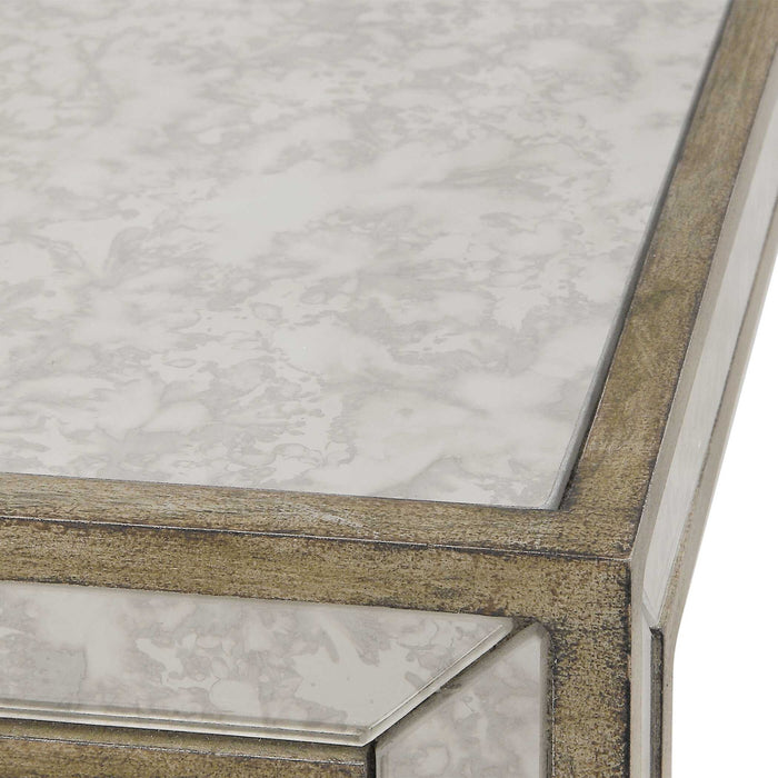 Julie - Mirrored End Table - Pearl Silver
