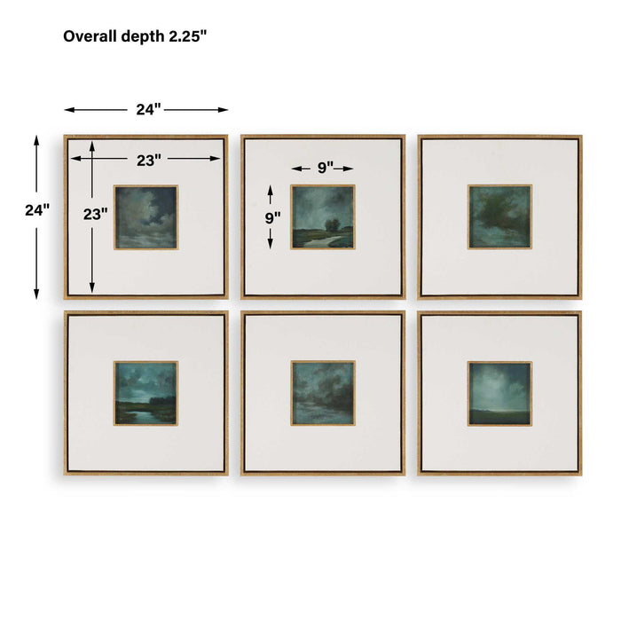 Evening Cumulation - Framed Canvases (Set of 6) - Blue / White