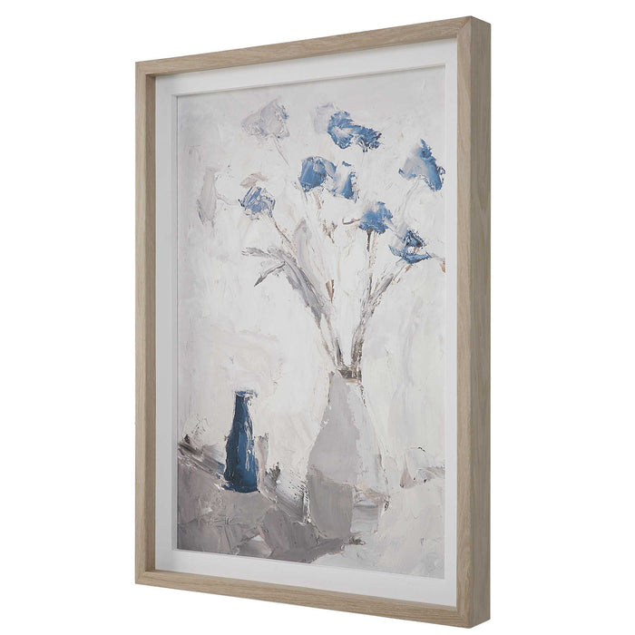 Blue Flowers - In Vase Framed Print - White