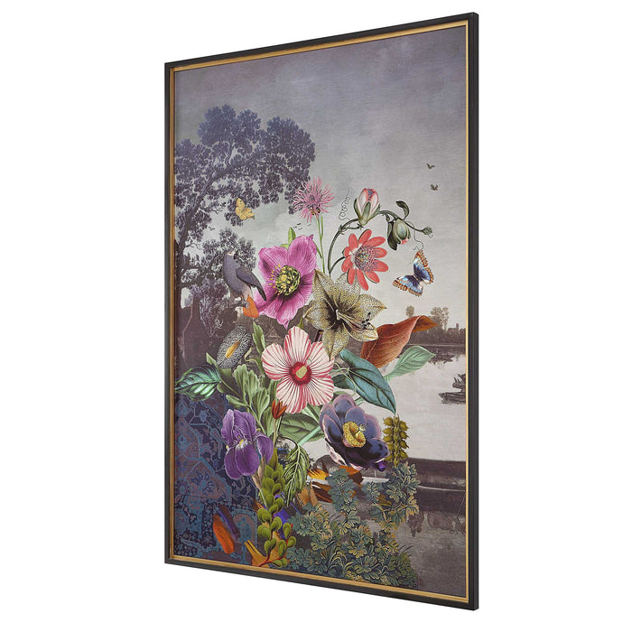 Serene Garden Fantasy - Framed Print - Blue / Gray / Green