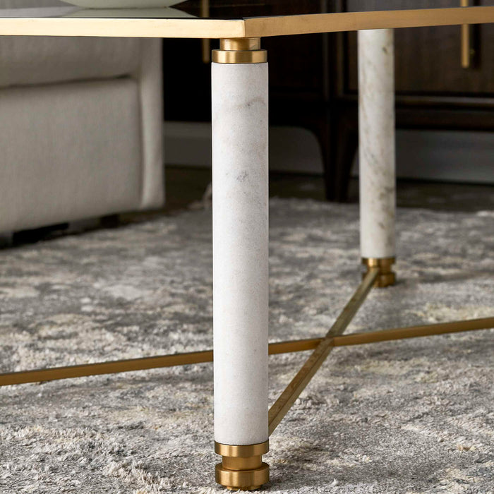 White - Pillar Coffee Table - Bronze / White