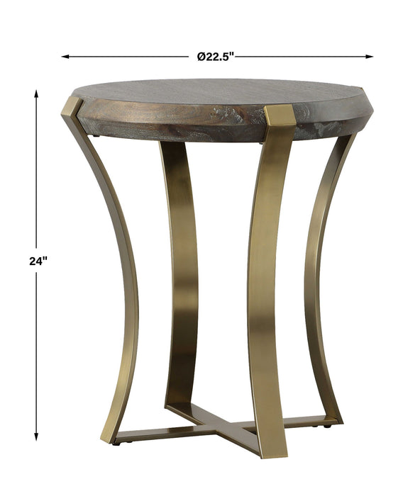 Unite - Brass Leg Wood Side Table - Dark Brown