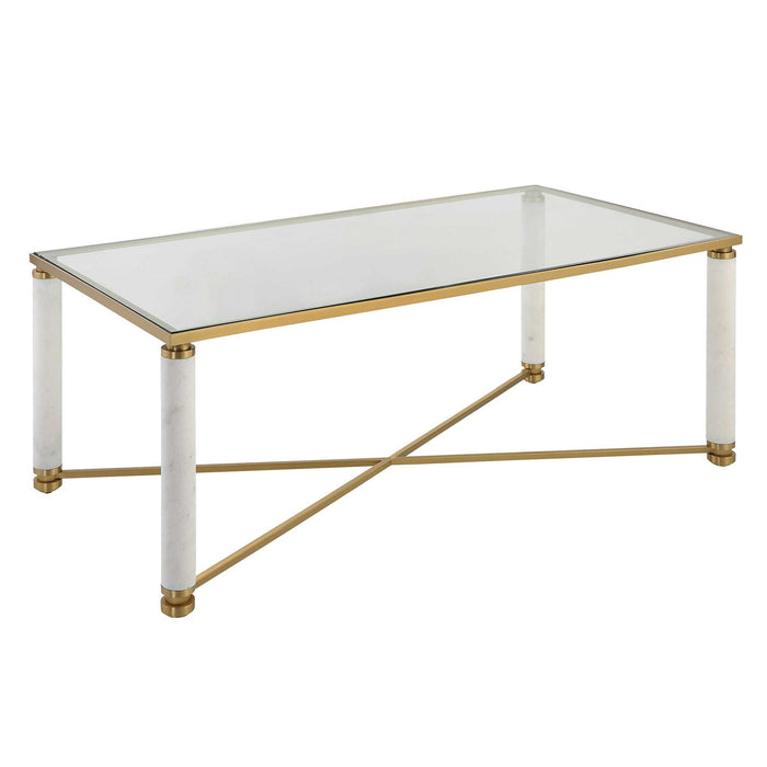 White - Pillar Coffee Table - Bronze / White