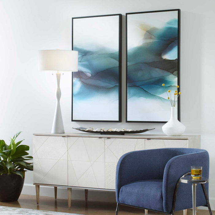 September Desert - Modern Watercolor Art (Set of 2) - Blue