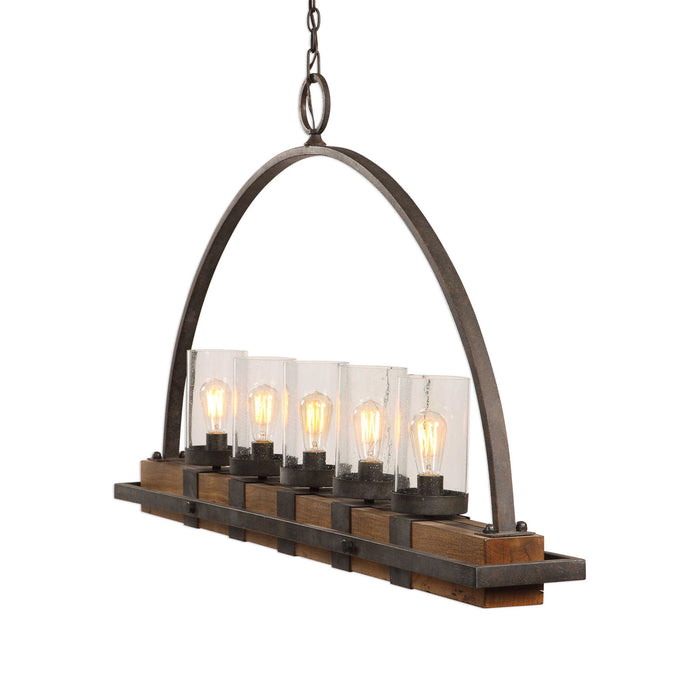 Atwood - 5 Light Rustic Linear Chandelier - Light Brown