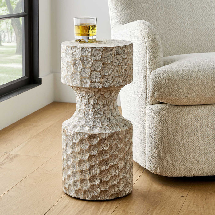 Whittled - Accent Table - White / Woodtone