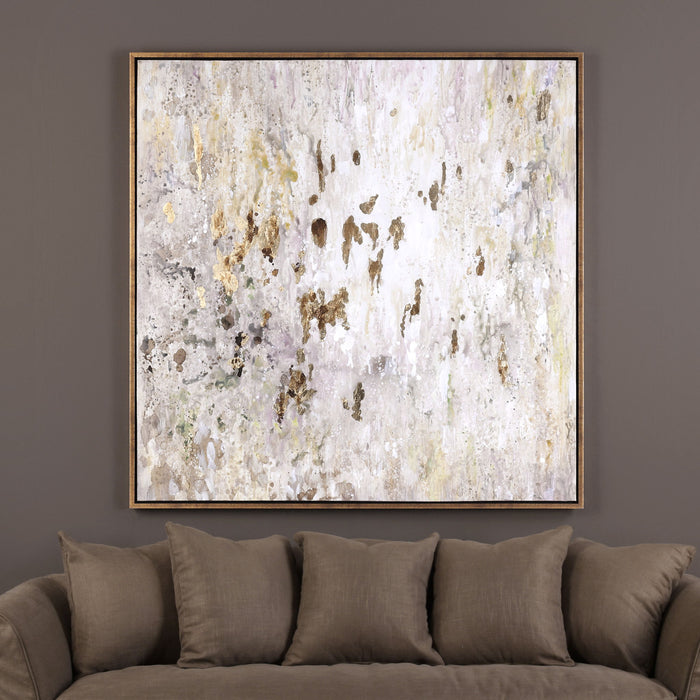 Golden Raindrops - Modern Abstract Art - Beige