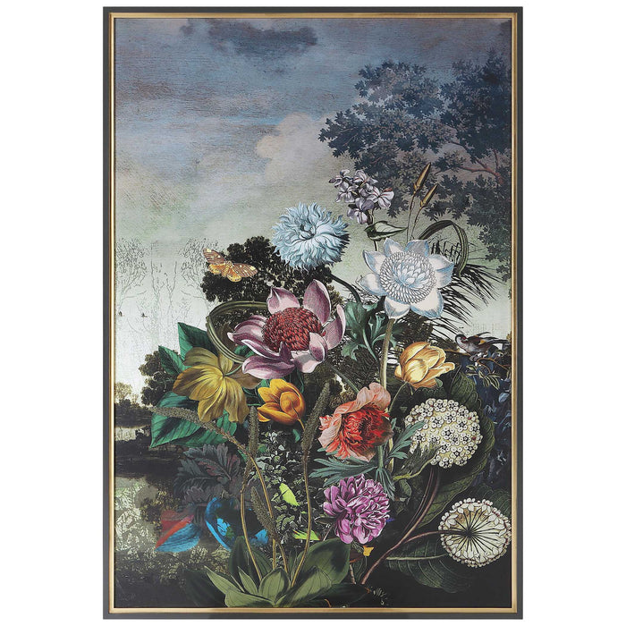 Tranquil Garden Fantasy - Framed Print - Blue / Gold / Gray