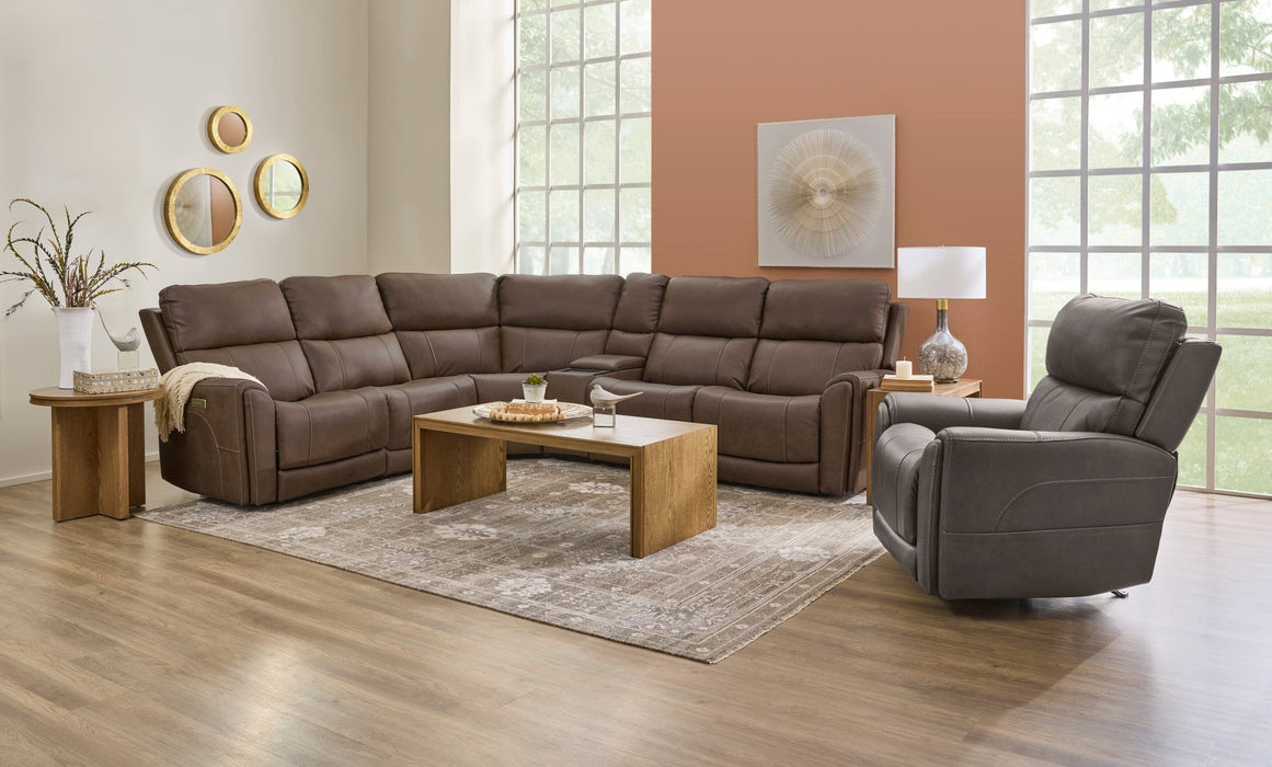 Carter Cappuccino Fabric Power Reclining Sectional with Power Headrests & Lumbar