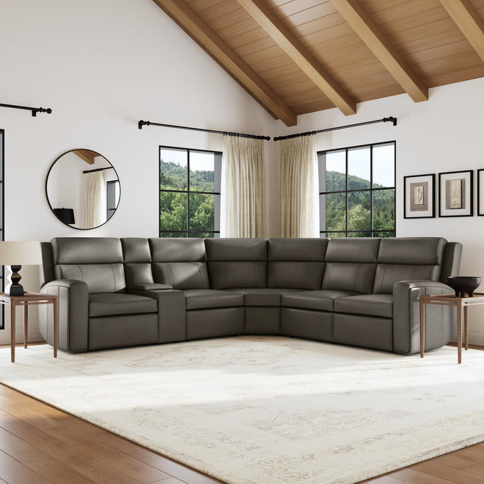 Wyatt Gunmetal Leather Power Reclining Sectional with Power Headrest & Lumbar