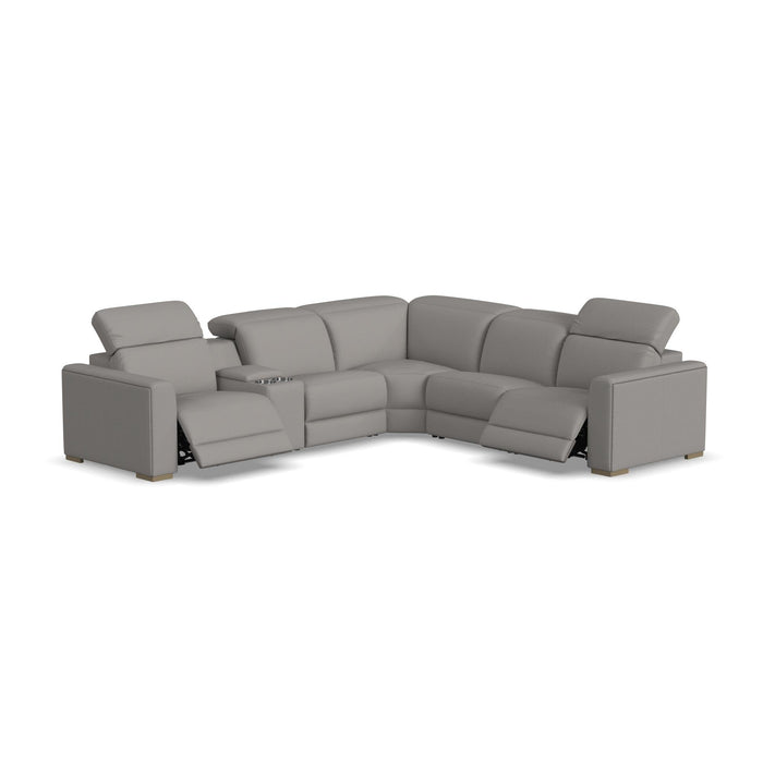 Aurora Ash Leather Power Reclining Sectional with Power Headrests