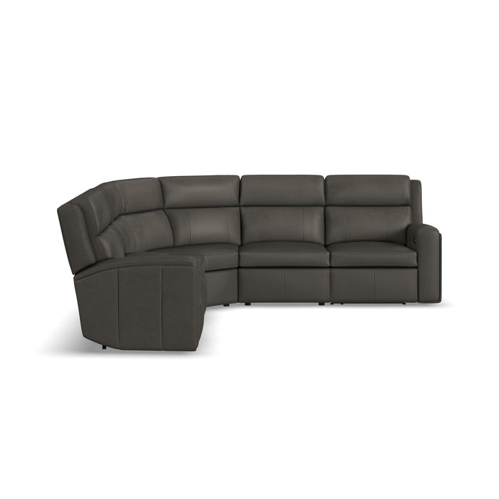 Wyatt Gunmetal Leather Power Reclining Sectional with Power Headrest & Lumbar