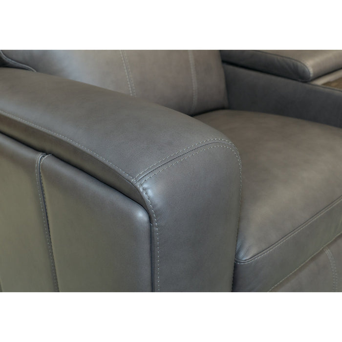 Wyatt Gunmetal Leather Power Reclining Sectional with Power Headrest & Lumbar