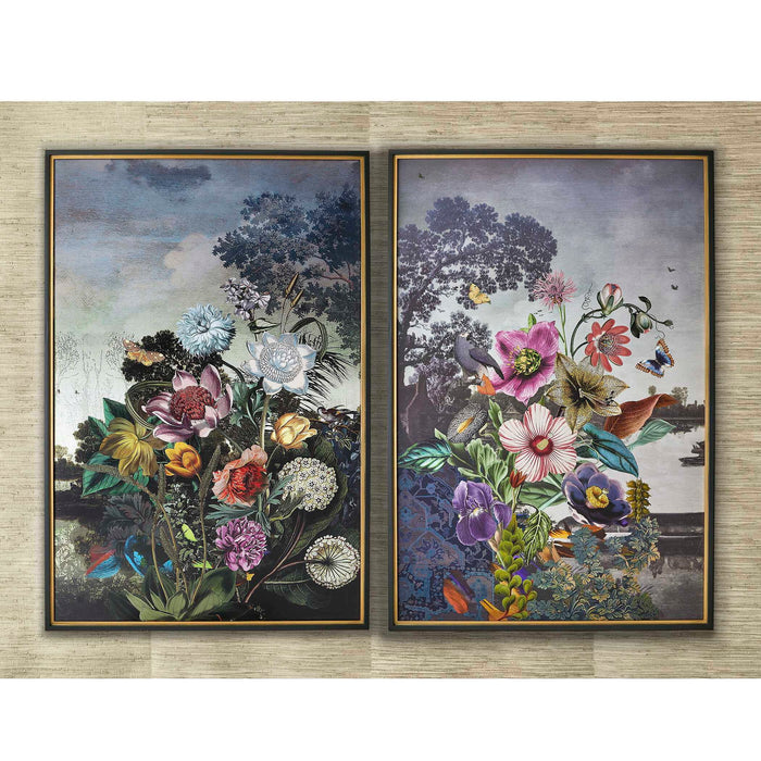 Tranquil Garden Fantasy - Framed Print - Blue / Gold / Gray