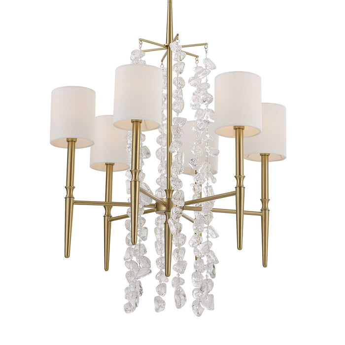 Waterfall - 6 Light Chandelier - Brass / White