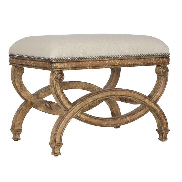 Karline - Natural Linen Small Bench - White