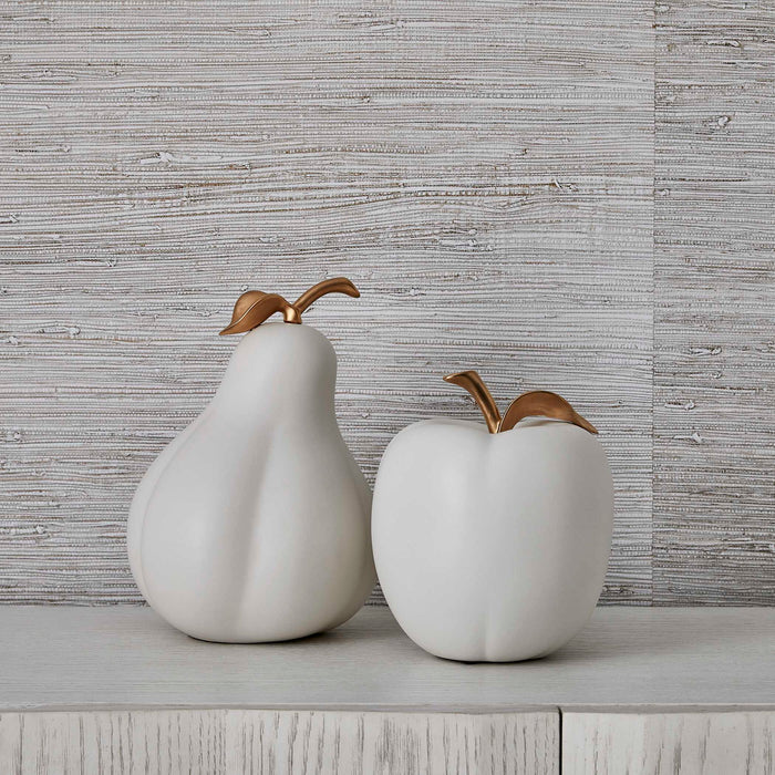 Apple And Pear - Sculptures (Set of 2) - Gold / White