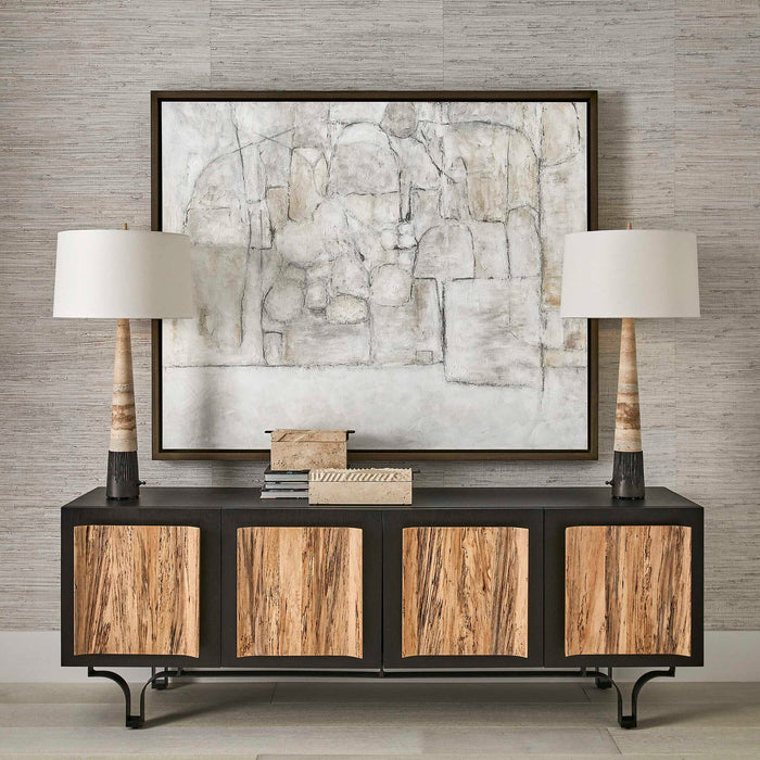 Curves Ahead - 4 Door Cabinet - Black / Woodtone