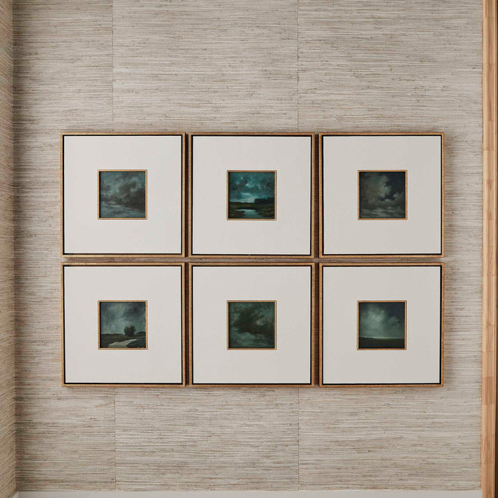 Evening Cumulation - Framed Canvases (Set of 6) - Blue / White