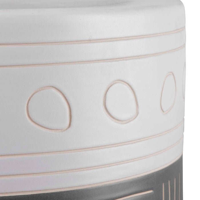 Hieroglyphics - Garden Stool - Gray / White
