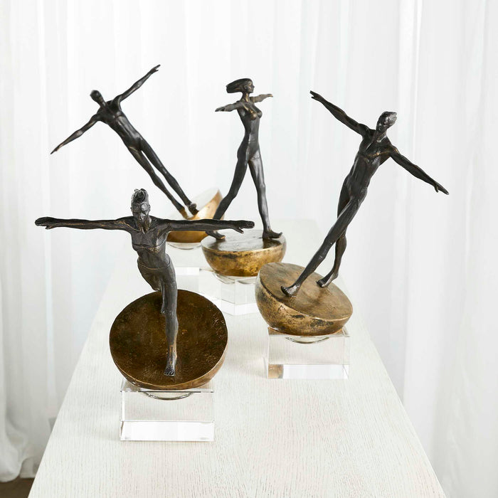 Man Finding Balance - Sculpture - Black / Brass