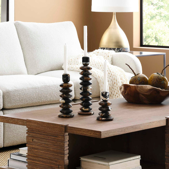 Washed Stones - Candleholders (Set of 3) - Black / Brown