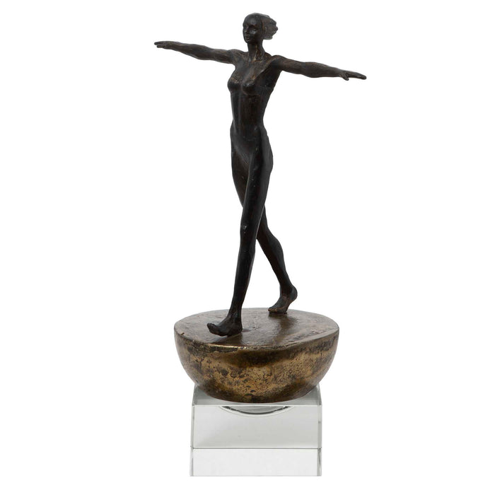 Woman Finding Balance - Sculpture - Black / Brass