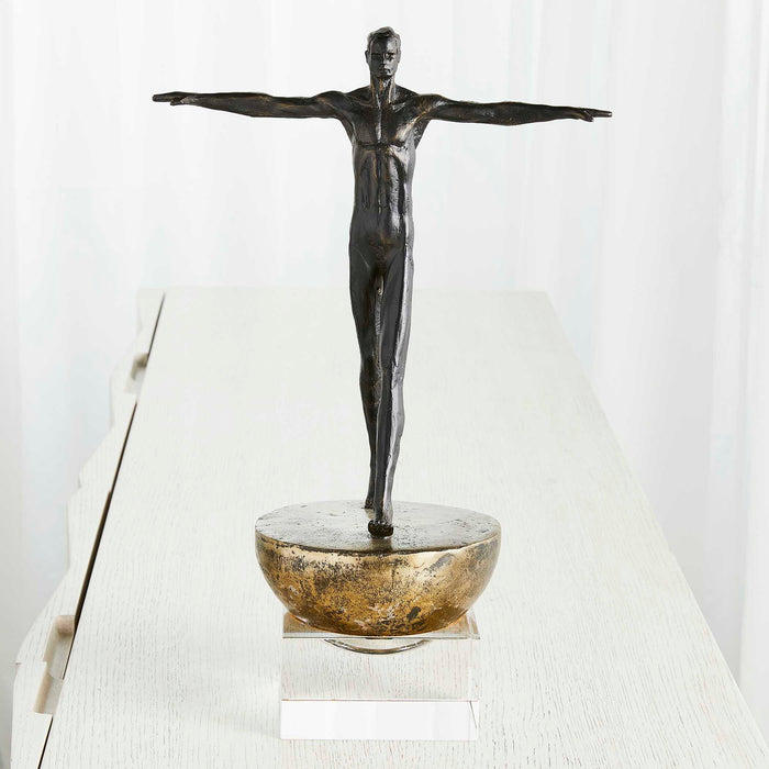 Man Finding Balance - Sculpture - Black / Brass