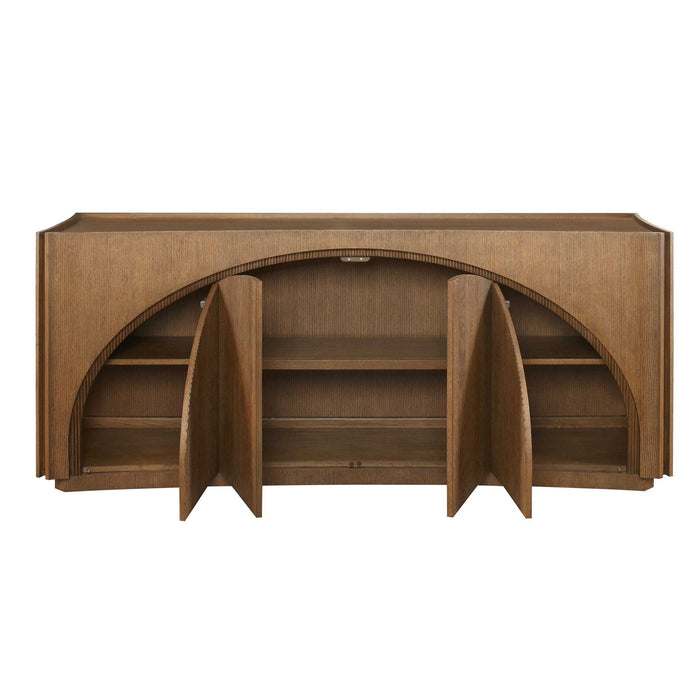 High Light - Lighted 4 Door Console Cabinet - Woodtone