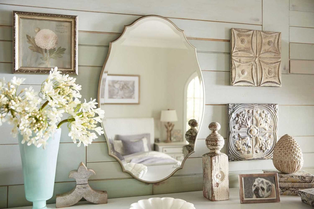 Shaped Beveled Mirror - Burnished Silver
