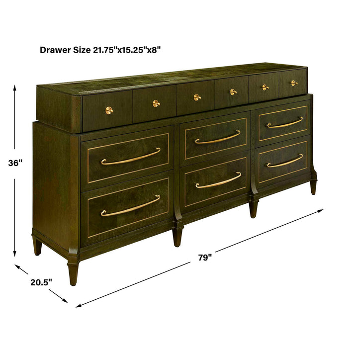 Green With Envy - 9 Drawer Chest - Green / Woodtone