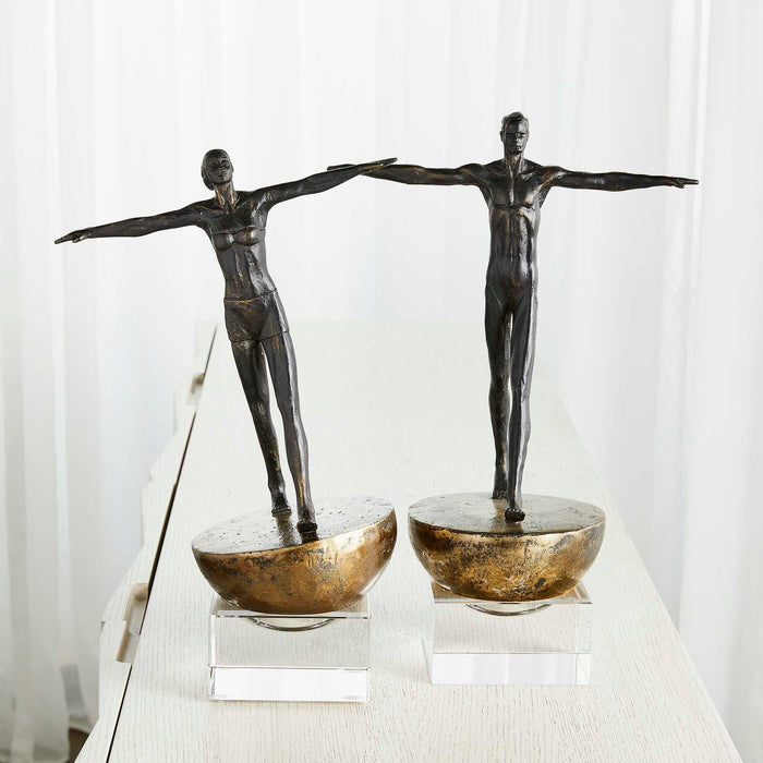 Woman Finding Balance - Sculpture - Black / Brass