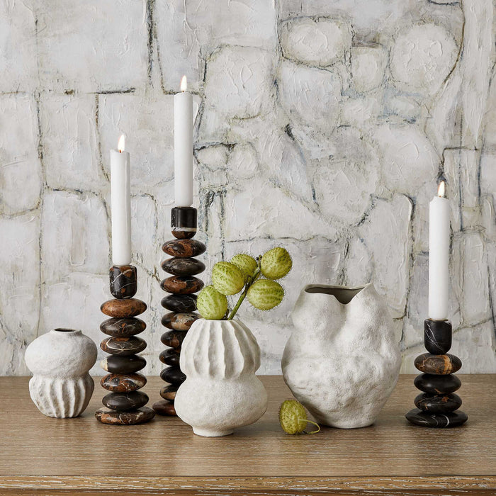 Washed Stones - Candleholders (Set of 3) - Black / Brown