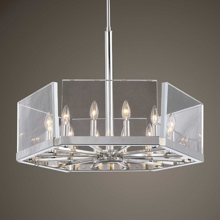 Crystal Ingot - 12 Light Pendant - Nickel / Silver