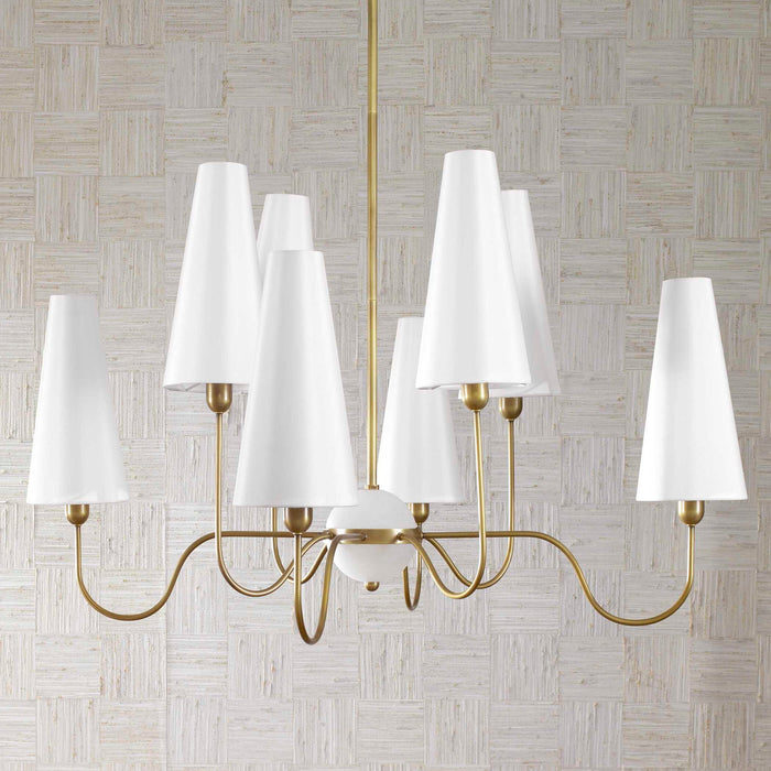 Elle - 8 Light Chandelier - Brass / White