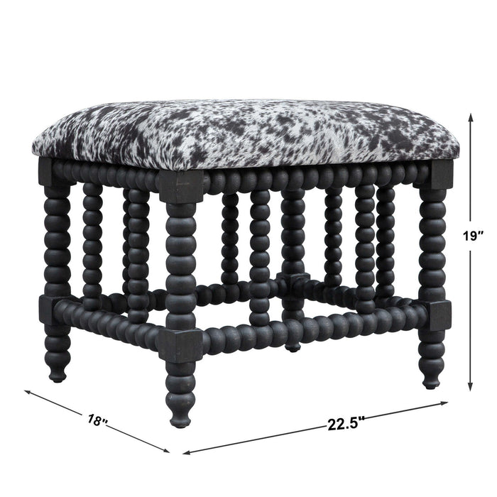 Rancho - Faux Cow Hide Small Bench - Black