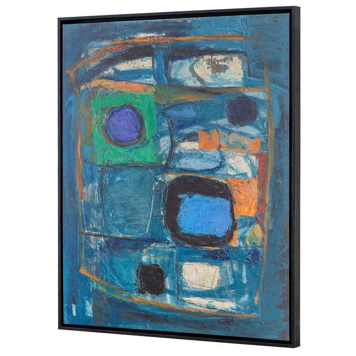 Night Life - Framed Canvas - Blue / Green / Pink