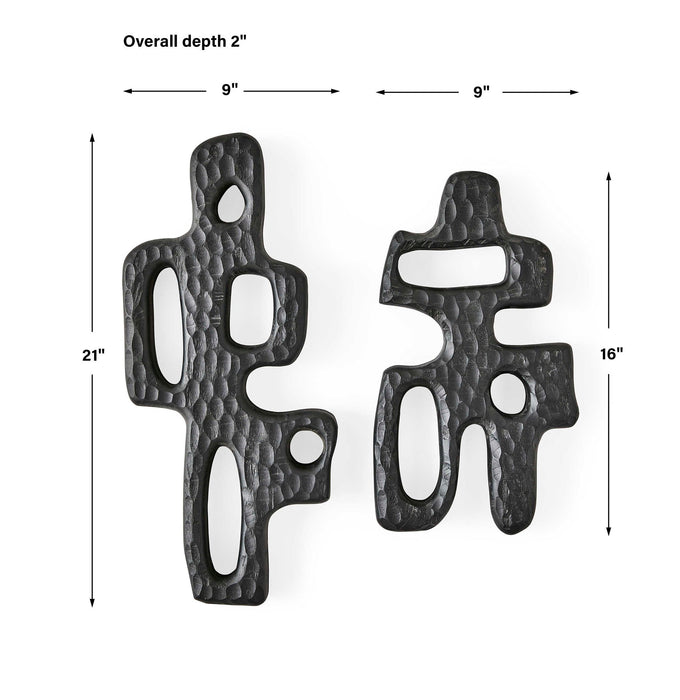 Chiseled Silhouette - Wall Sculptures (Set of 2) - Woodtone