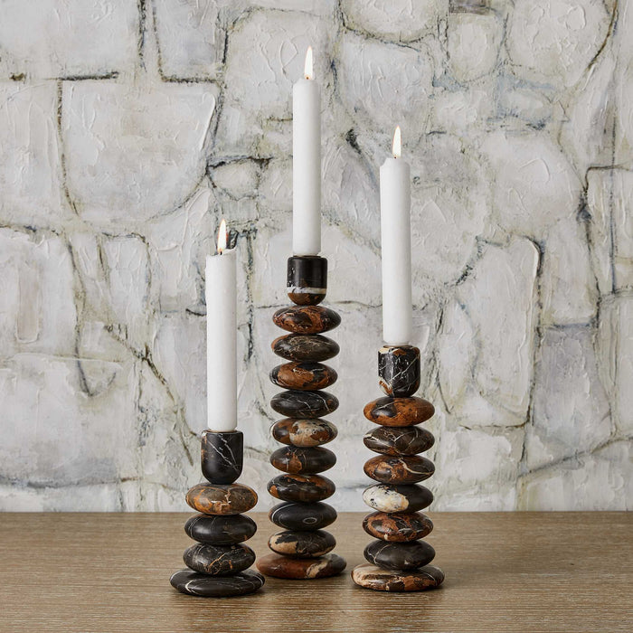 Washed Stones - Candleholders (Set of 3) - Black / Brown