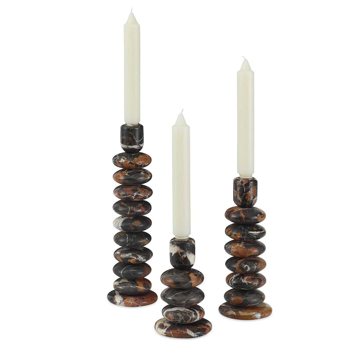 Washed Stones - Candleholders (Set of 3) - Black / Brown