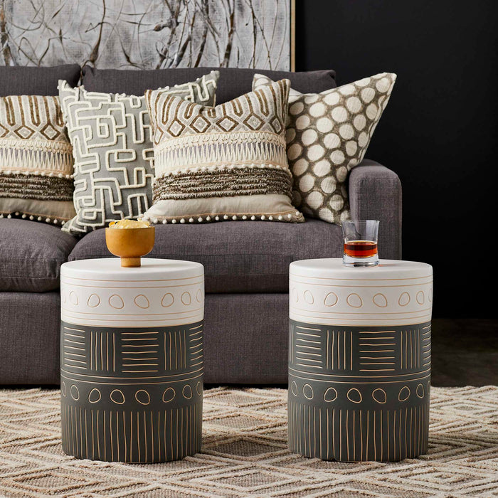 Hieroglyphics - Garden Stool - Gray / White