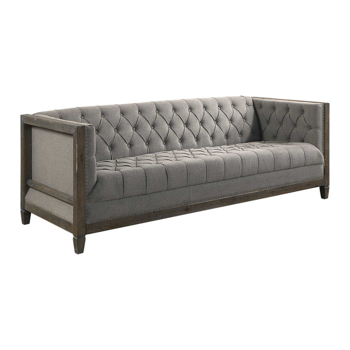 Melado Chesterfield - Sofa - Gray / Woodtone
