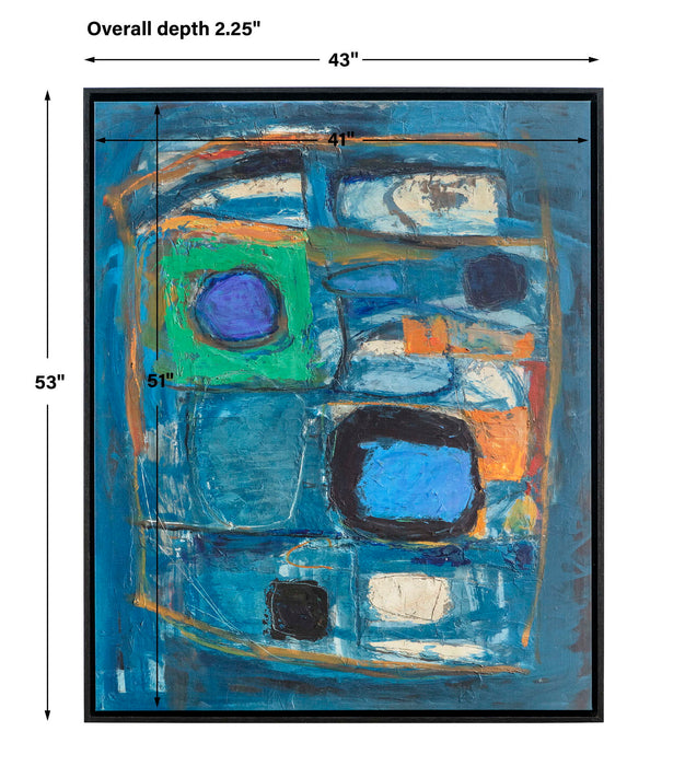 Night Life - Framed Canvas - Blue / Green / Pink