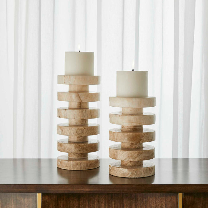 Emora - Pillar Candleholders (Set of 2) - Brown / White