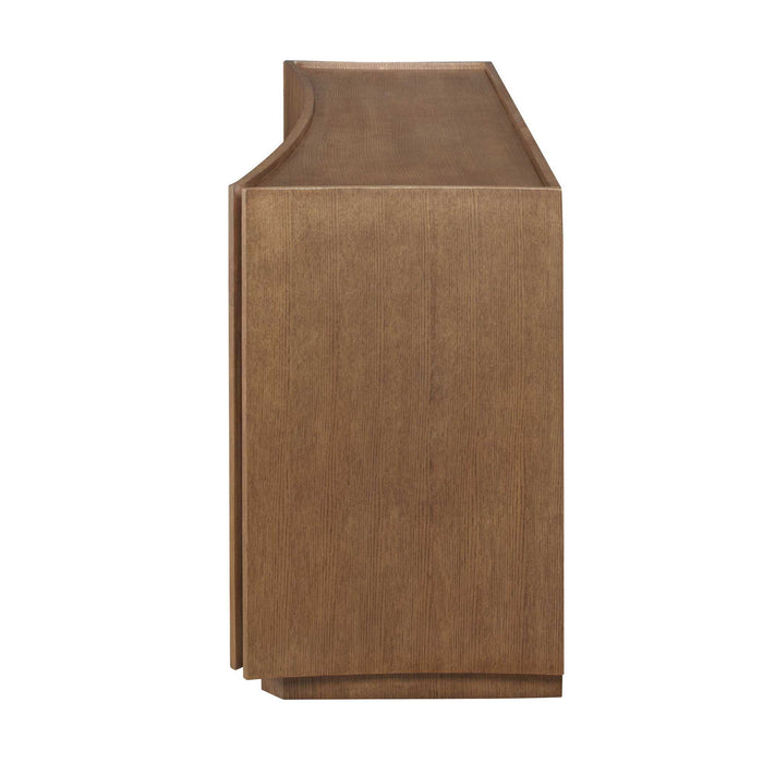 High Light - Lighted 4 Door Console Cabinet - Woodtone