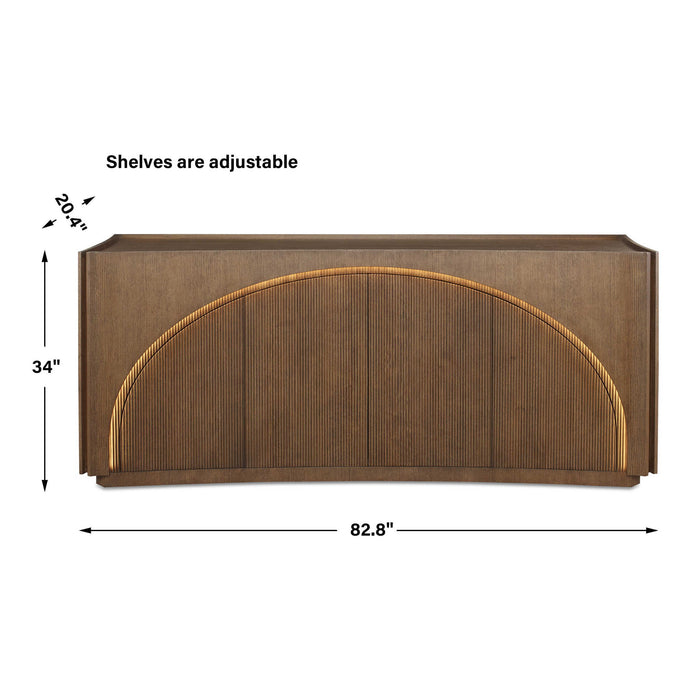 High Light - Lighted 4 Door Console Cabinet - Woodtone