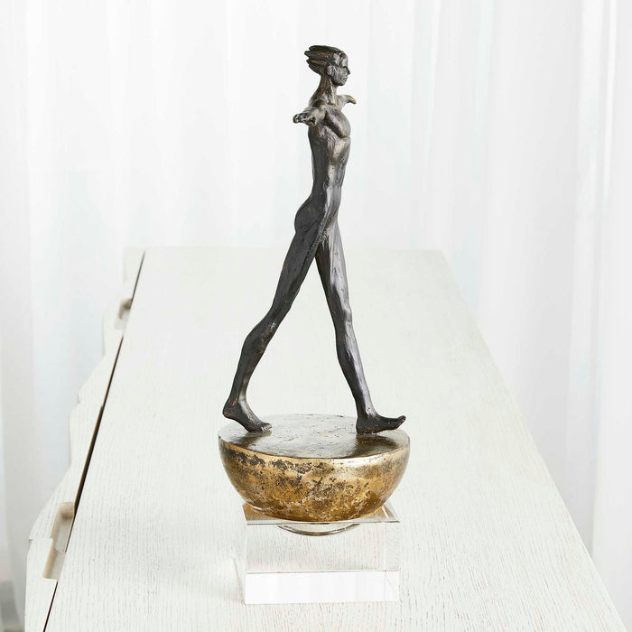 Man Finding Balance - Sculpture - Black / Brass