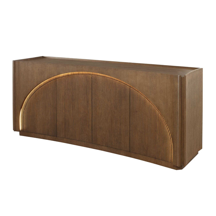 High Light - Lighted 4 Door Console Cabinet - Woodtone