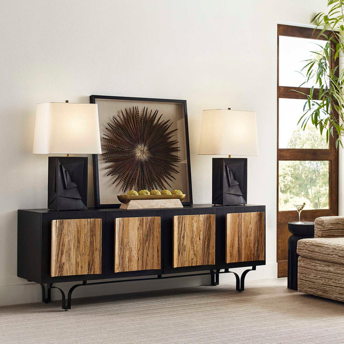 Curves Ahead - 4 Door Cabinet - Black / Woodtone